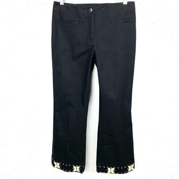 Etcetera Womens Puka Shell Rivet Cuff Cropped Pants Cotton Stretch Black Size 2 - Picture 2 of 10